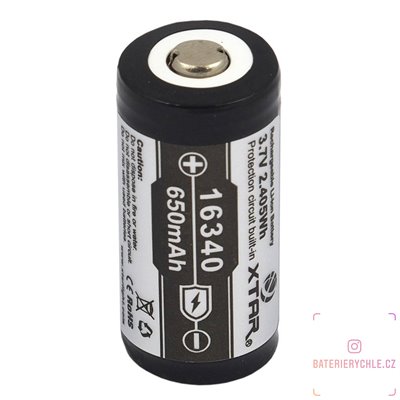 Nabíjecí baterie Xtar 16340, RCR123A, 650mAh, Li-ion, 3,7V, (vč. ochr. obvodu) 1ks