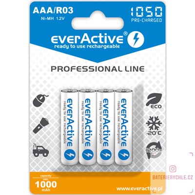 Nabíjecí baterie everActive professional line AAA 1050mAh 4ks, blistr