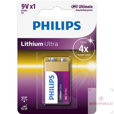 Baterie PHILIPS Lithium Ultra 6FR61 9V 1ks 6FR61LB1A