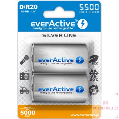 Nabíjecí baterie everActive silver line D 5500mAh 2ks, blistr