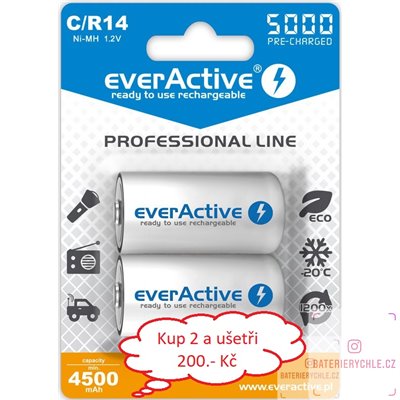 Nabíjecí baterie everActive professional line C 5000mAh 2ks, blistr